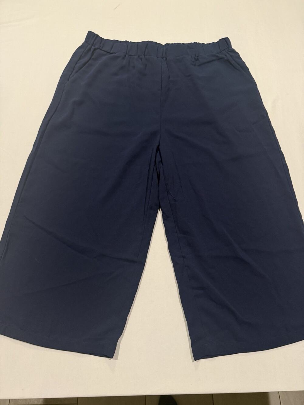Emery Rose Womens 1XL Navy Blue Gaucho Culotte Cropped Wide Leg Pants